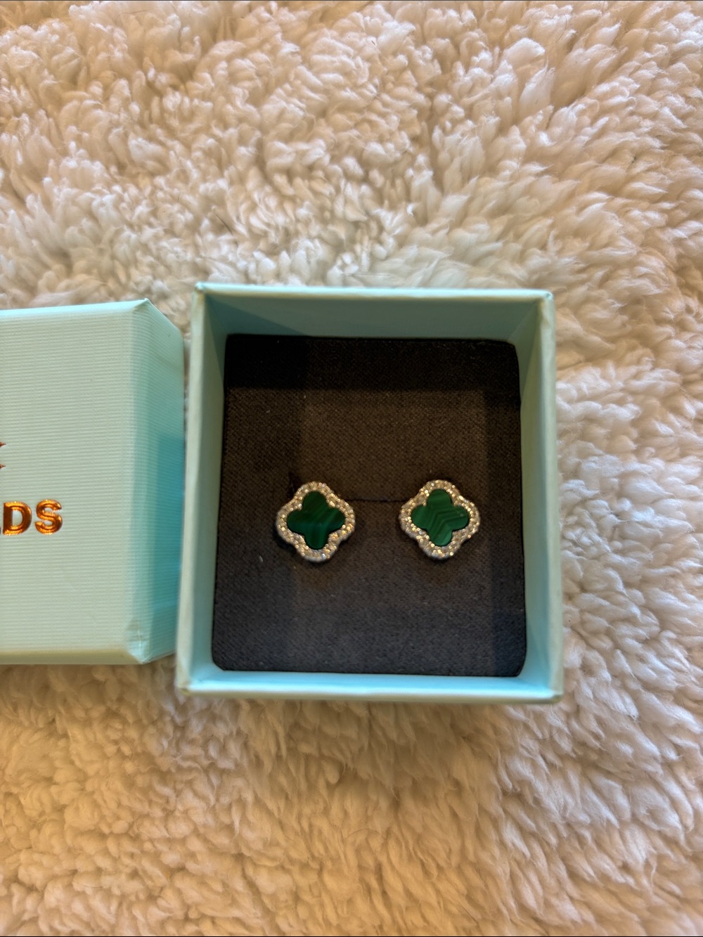 Malachite Green Clover Stud Earrings - Green and Silver
